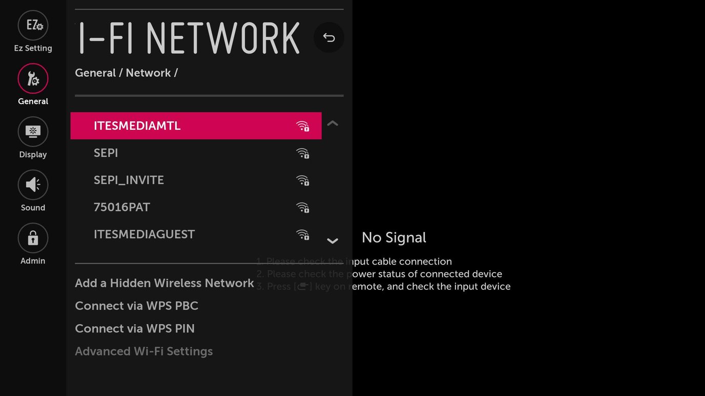 How to configure the WiFi on my LG webOS Signage monitor?